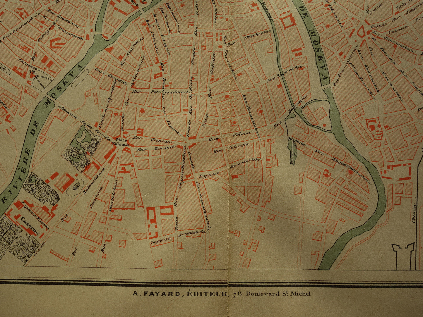 MOSKOU Oude kaart van Moskou Rusland uit 1879 - beschadigd - originele historische plattegrond antieke kaarten