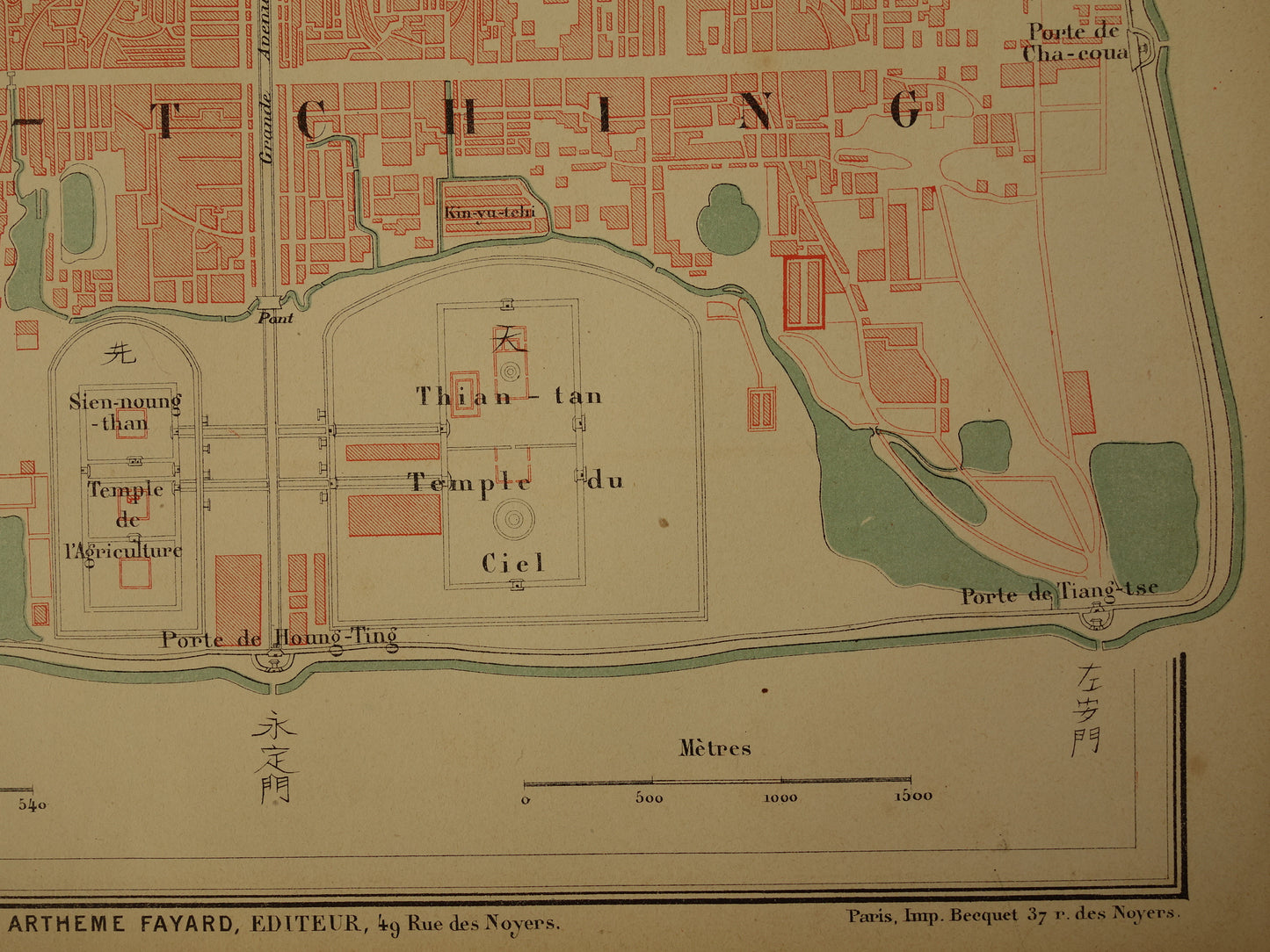 Beijing Oude kaart van Peking China uit 1879 originele antieke Franse plattegrond historische kaarten Verboden Stad