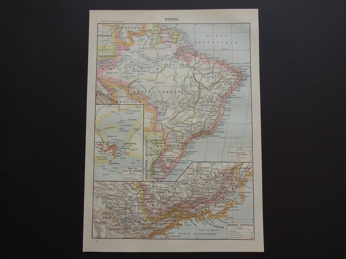 BRAZILIË Oude kaart van Brazilië uit 1902 Originele antieke landkaart vintage print Rio de Janeiro