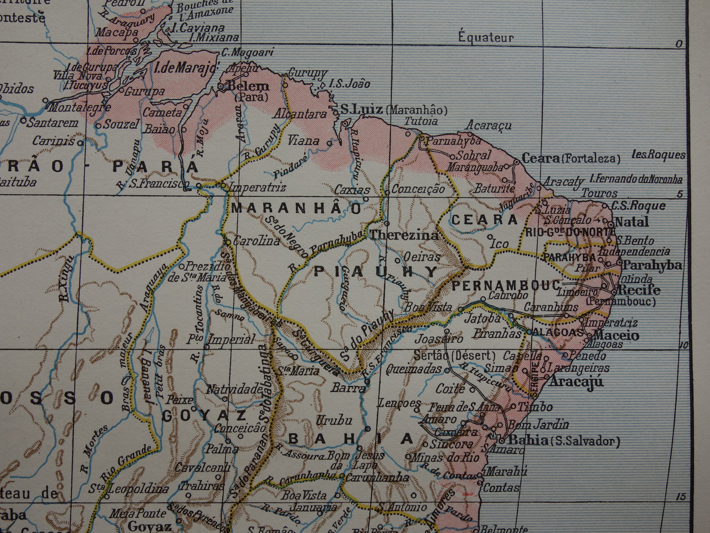 BRAZILIË Oude kaart van Brazilië uit 1902 Originele antieke landkaart vintage print Rio de Janeiro