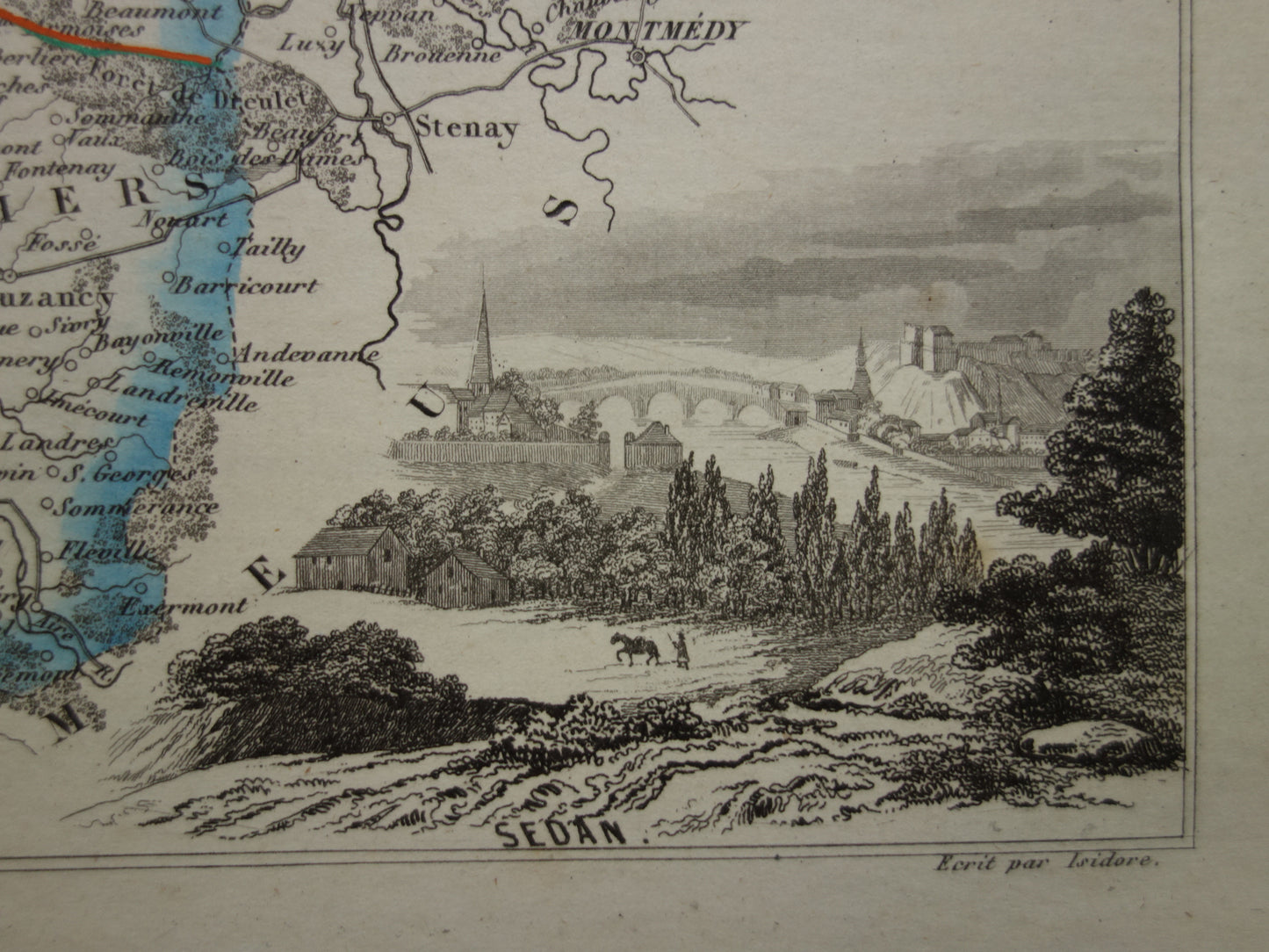 Oude kaart van Ardennes departement in Frankrijk uit 1851 originele antieke handgekleurde landkaart Charleville Mezieres Rethel Sedan Revin