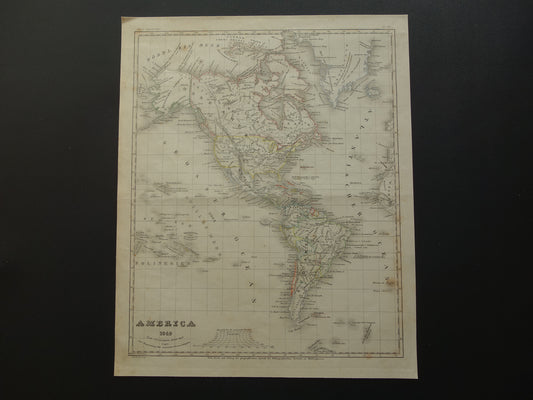 vintage landkaart van noord- en zuid-amerika uit 1849