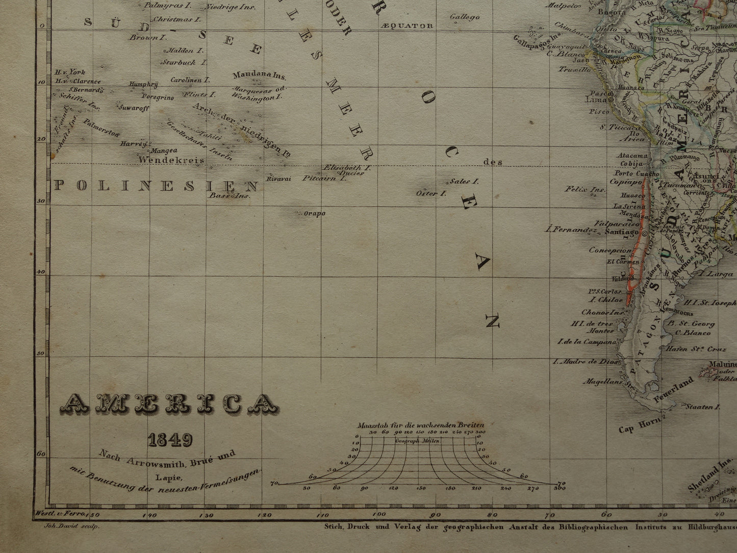 AMERIKA oude kaart van Noord- en Zuid-Amerika in 1849 originele antieke Duitse landkaart Noordpool Groenland Canada vintage print continent