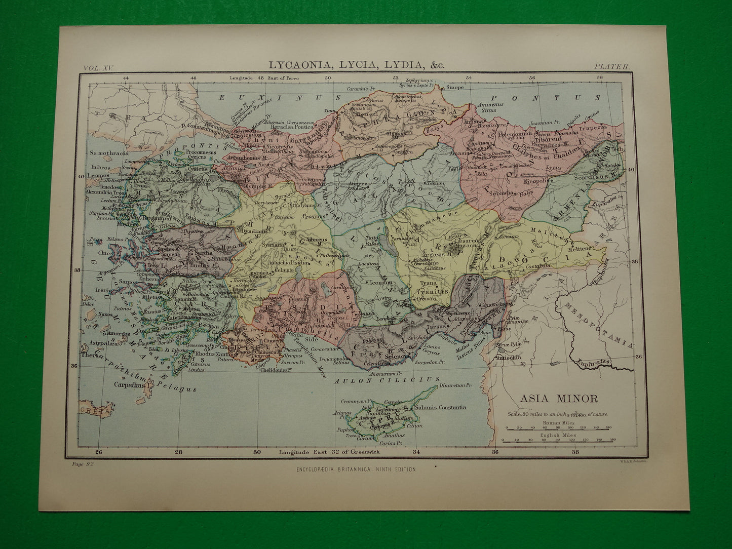 Asia Minor oude kaart van Turkije in de oudheid 1883 originele antieke landkaart Lydië Lycië Phrygië Carië geschiedeniskaart