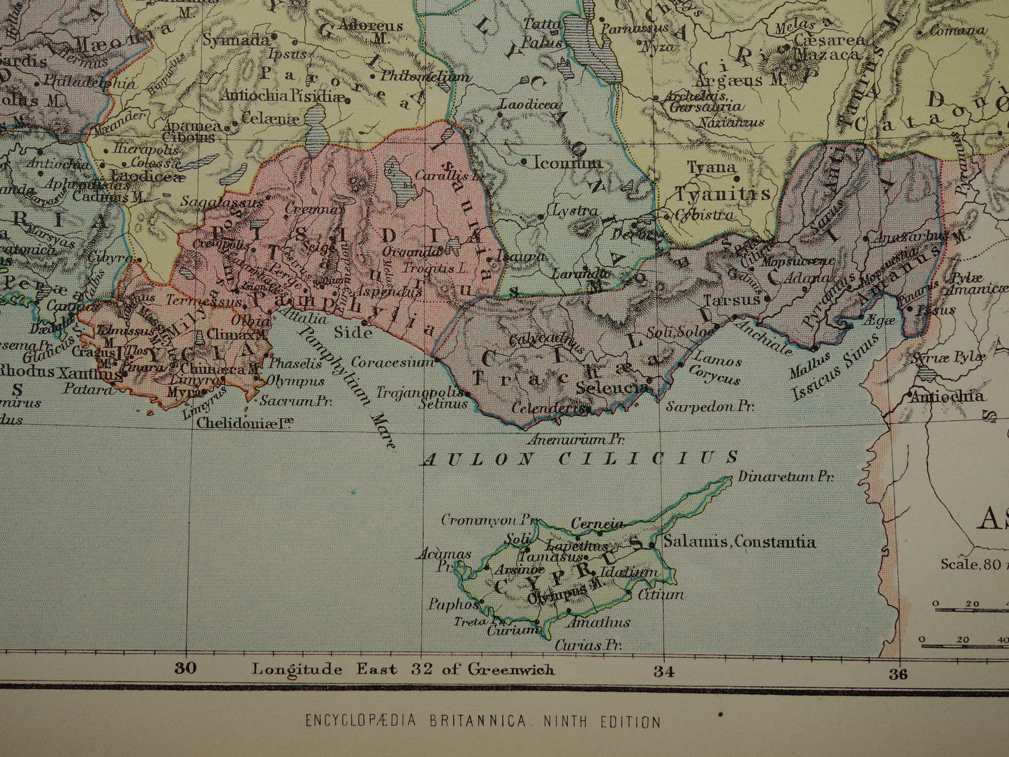 Asia Minor oude kaart van Turkije in de oudheid 1883 originele antieke landkaart Lydië Lycië Phrygië Carië geschiedeniskaart