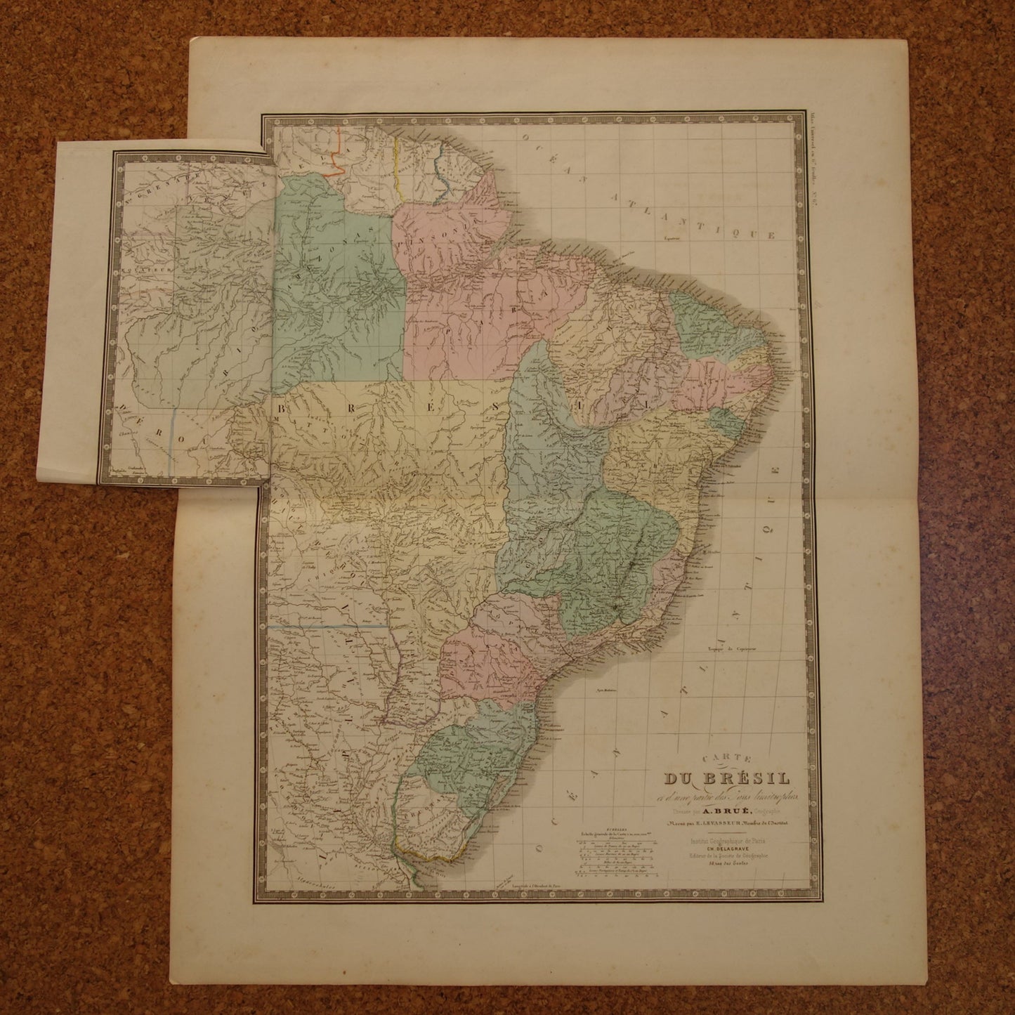 BRAZILIË Antieke kaart van Brazilië uit 1875 Originele oude grote landkaart vintage poster Rio de Janeiro 