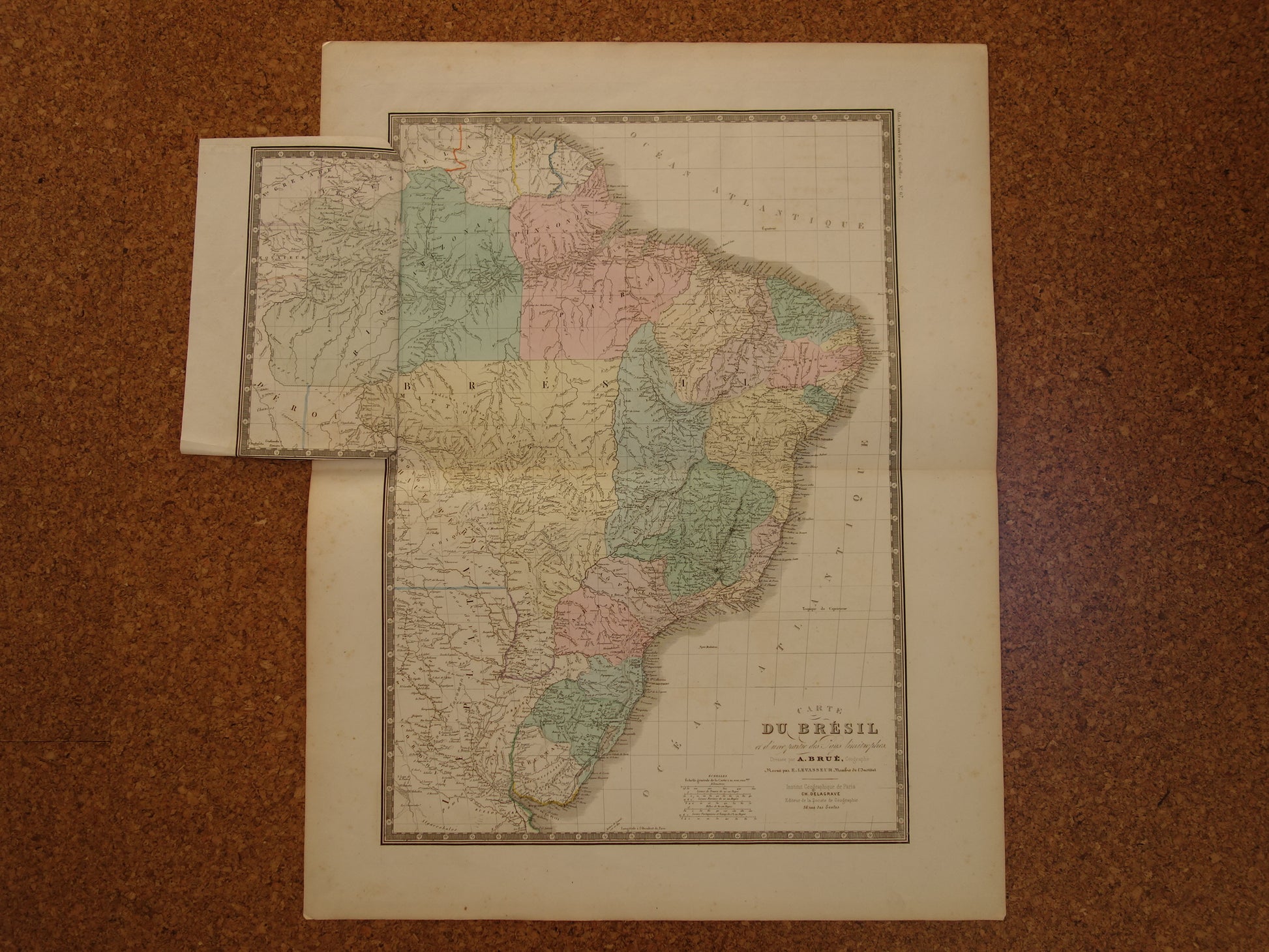 BRAZILIË Antieke kaart van Brazilië uit 1875 Originele oude grote landkaart vintage poster Rio de Janeiro 