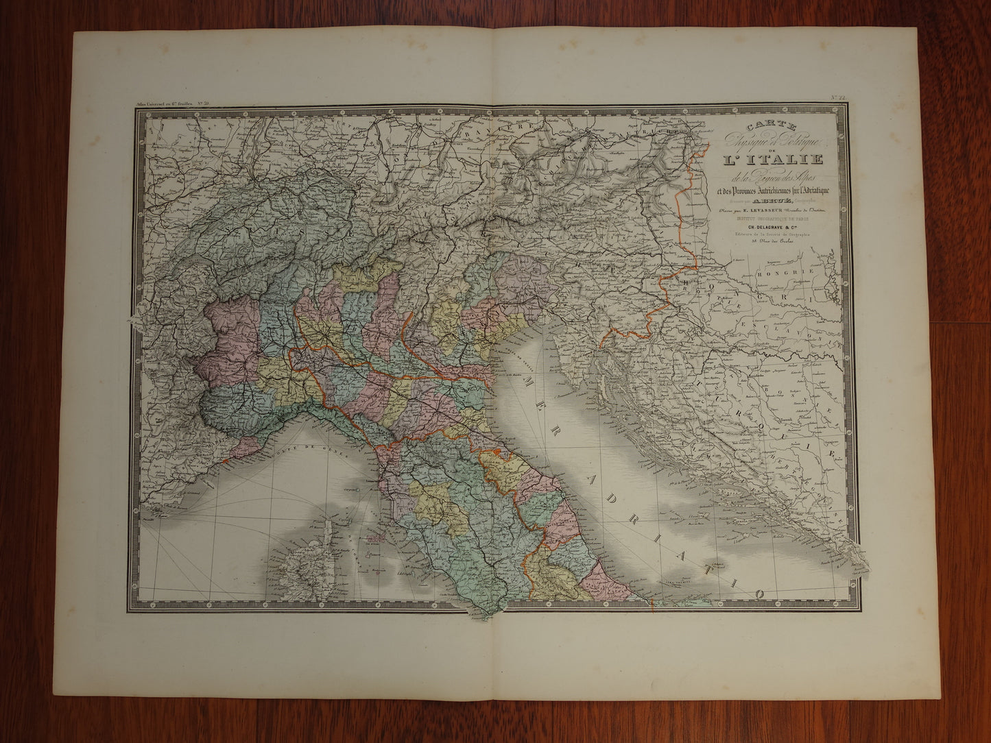 ITALIE antieke kaart van Italië uit 1875 originele zeer grote antieke handgekleurde landkaart poster van Italie
