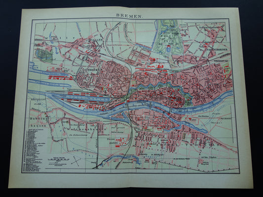BREMEN oude kaart van Bremen 1906 originele antieke Nederlandse plattegrond historische landkaart Bremen Duitsland