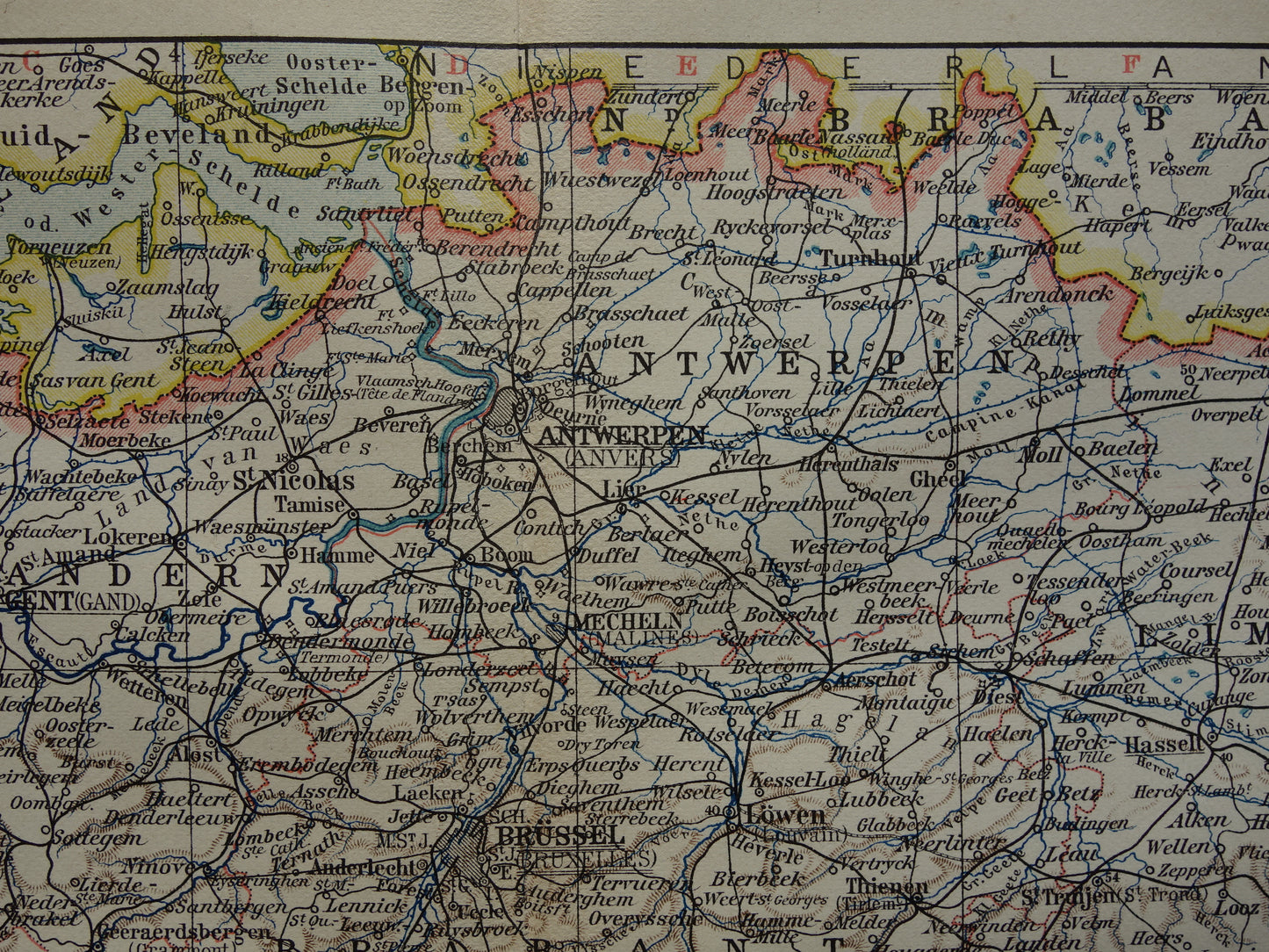 BELGIE vintage landkaart van België uit 1905 originele oude antieke Duitse kaart van België