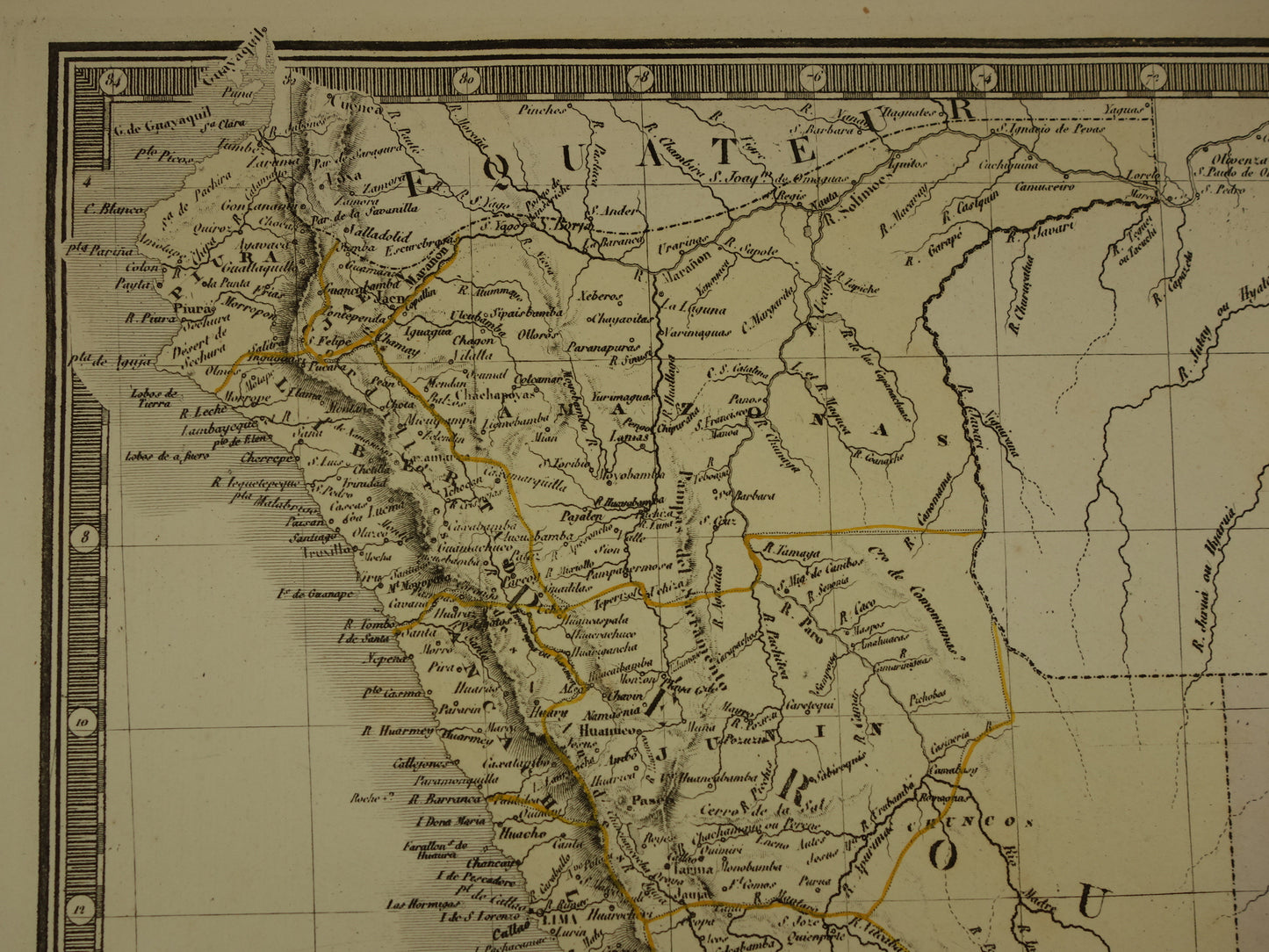 Peru Chili Bolivia oude kaart van Zuid-Amerika uit 1876 Originele antieke grote landkaart vintage poster Argentinië