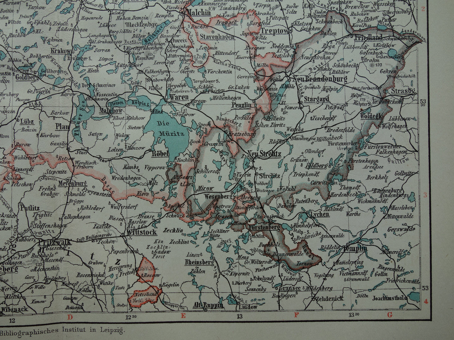 DUITSLAND oude kaart van Mecklenburg Schwerin Strelitz 1906 originele antieke Duitse landkaart van noordoost Duitsland Rostock Lübeck