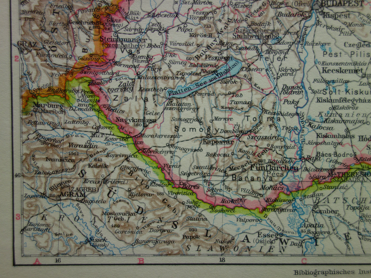 HONGARIJE oude landkaart van Hongarije 1931 originele vintage Duitse kaart Budapest inzetkaart gesproken talen