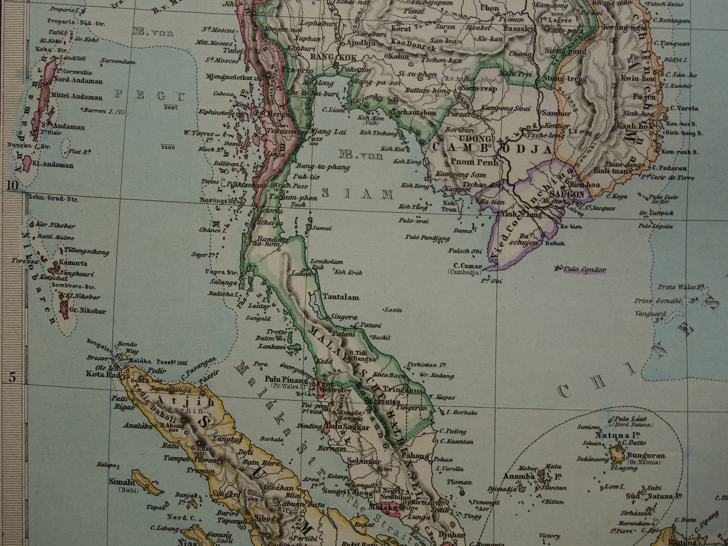 INDONESIË antieke kaart van Indonesië Filipijnen Zuidoost-Azië 1885 Mooie originele oude landkaart van Batavia Atjeh Java