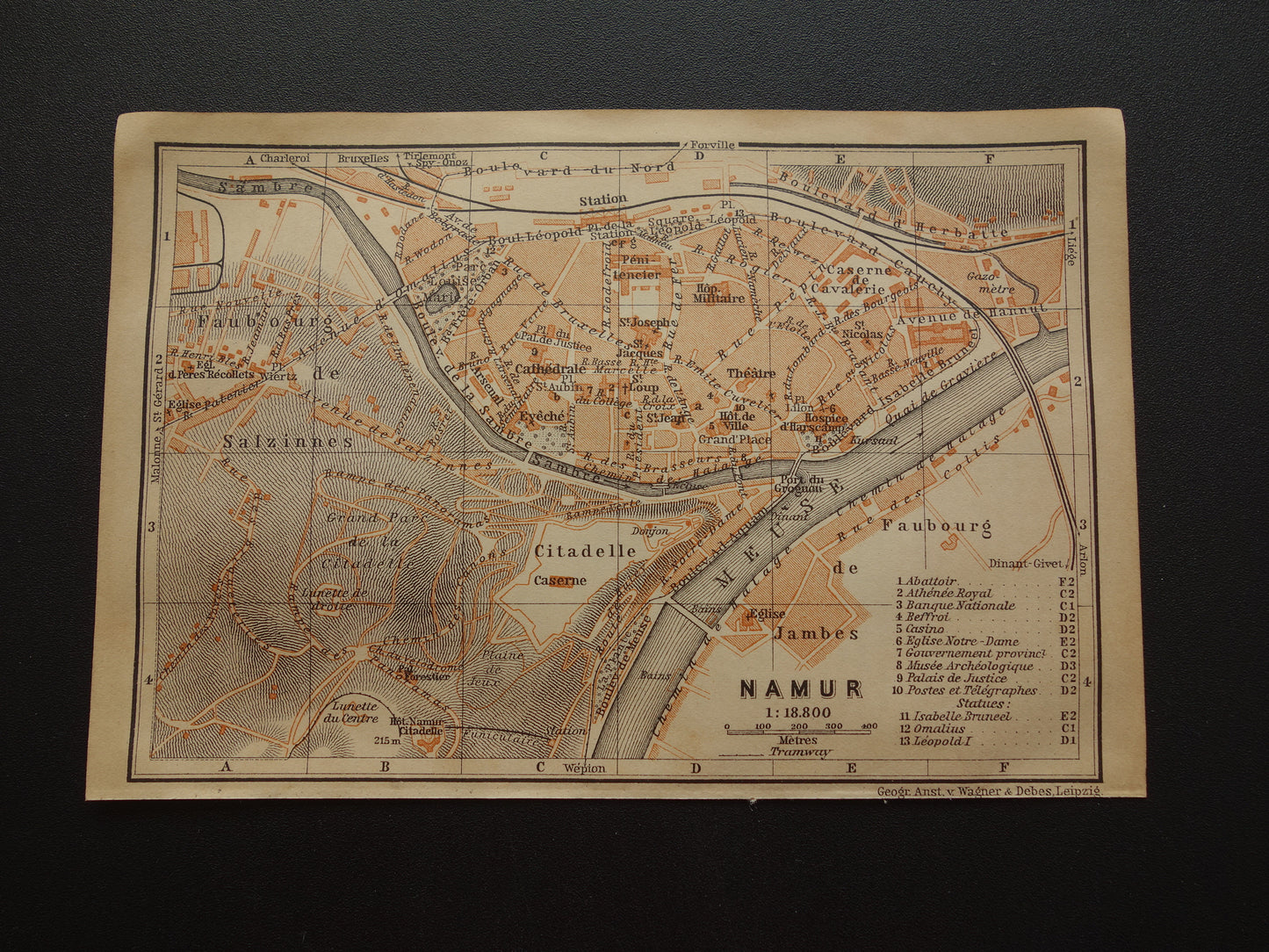 NAMEN oude kaart van Namur België uit 1904 kleine originele antieke plattegrond landkaart