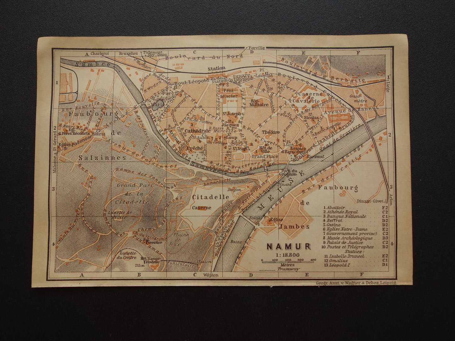 NAMEN oude kaart van Namur België uit 1904 kleine originele antieke plattegrond landkaart