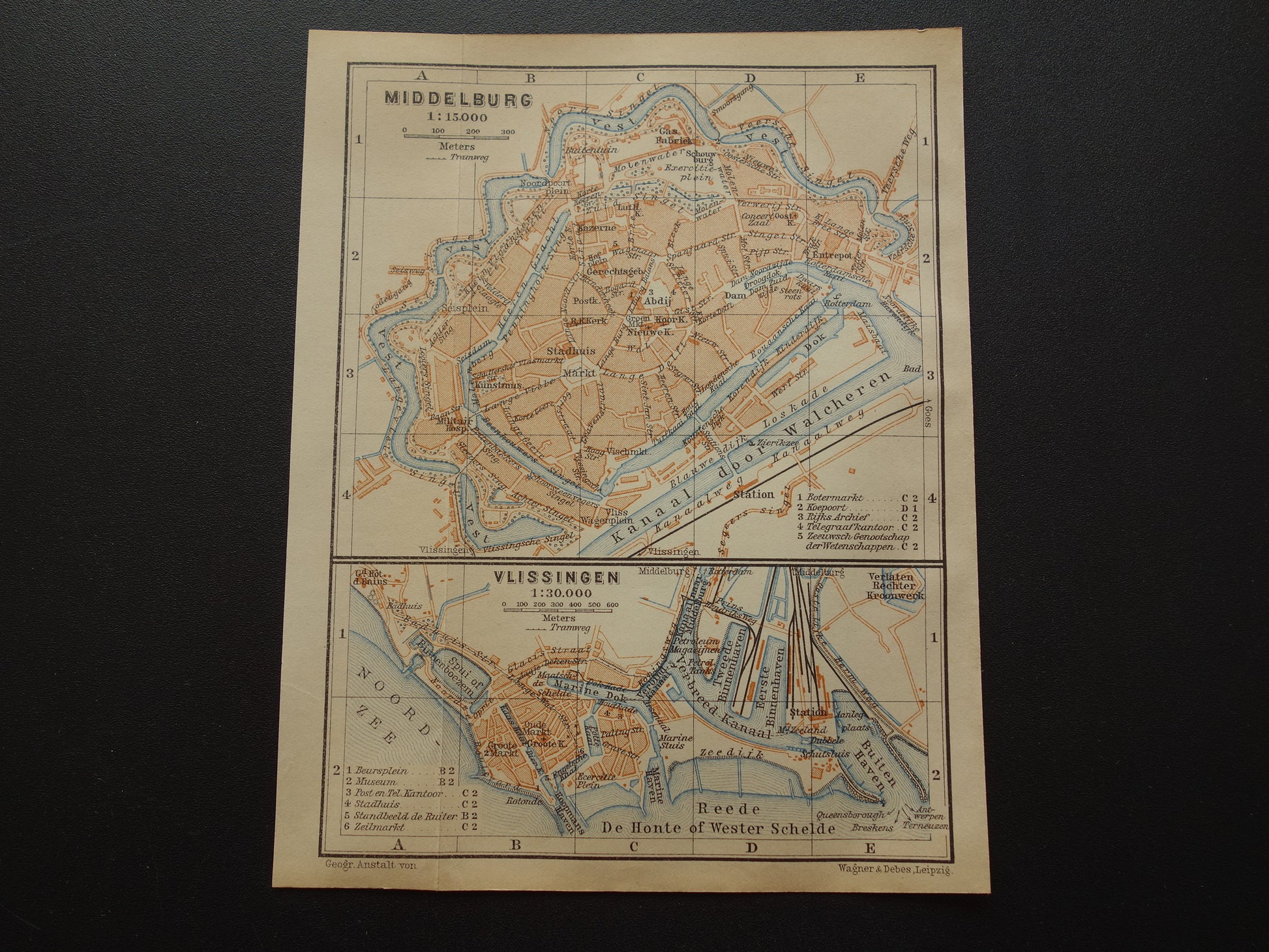 MIDDELBURG oude kaart van Middelburg en Vlissingen uit 1904 kleine originele antieke plattegrond Zeeland 
