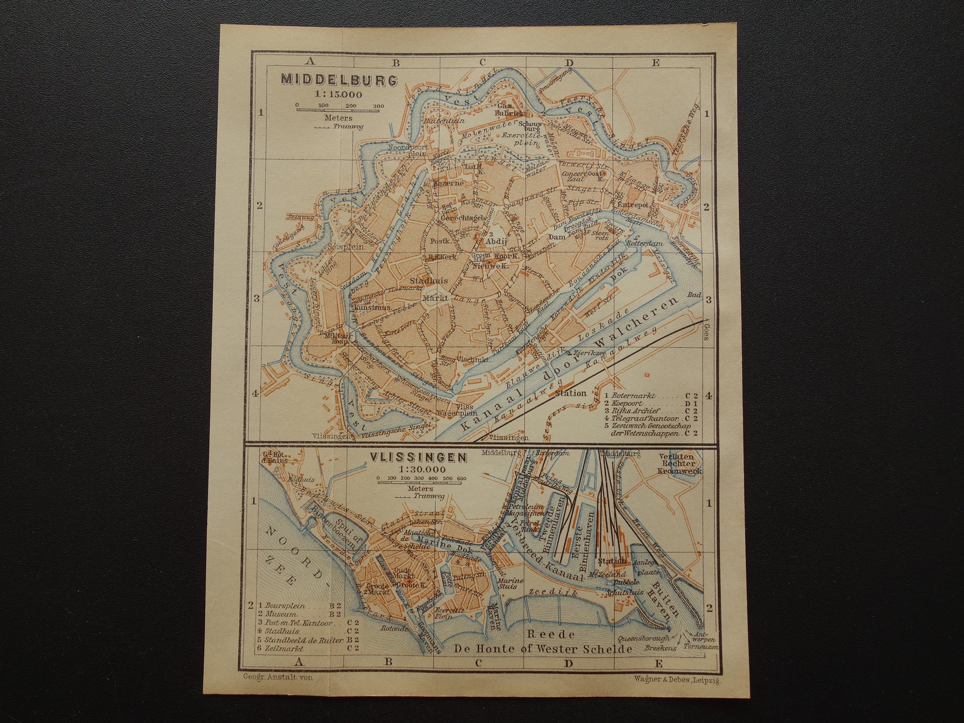 Middelburg en Vlissingen print kaart vintage