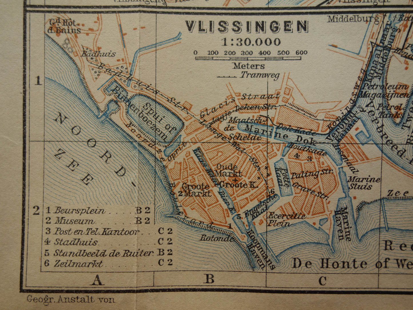 MIDDELBURG oude kaart van Middelburg en Vlissingen uit 1904 kleine originele antieke plattegrond Zeeland