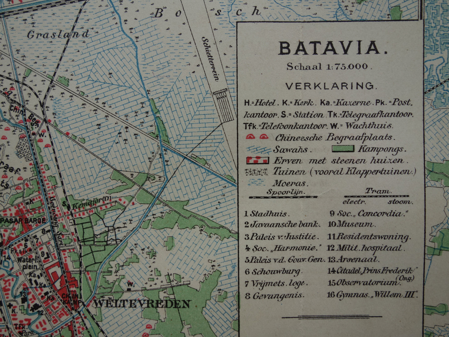 Oude kaart van Jakarta en Soerabaja Indonesië 1905 originele antieke plattegrond Batavia Surabaya vintage kaarten