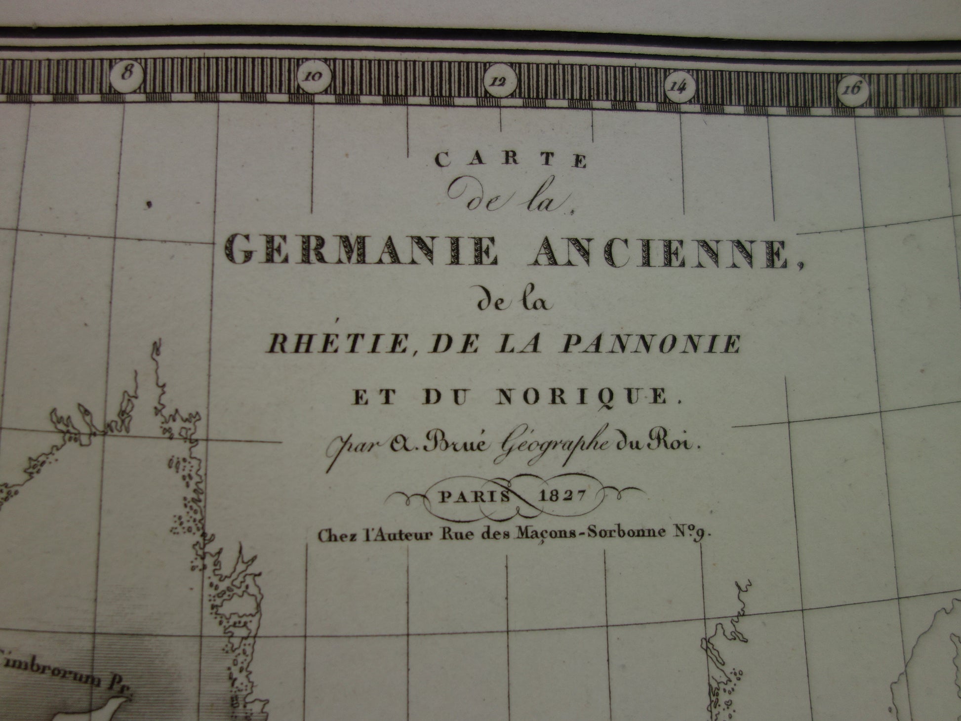 carte de la germanie ancienne de la rhetie de la pannonie et du norique  par A. Brue 1827