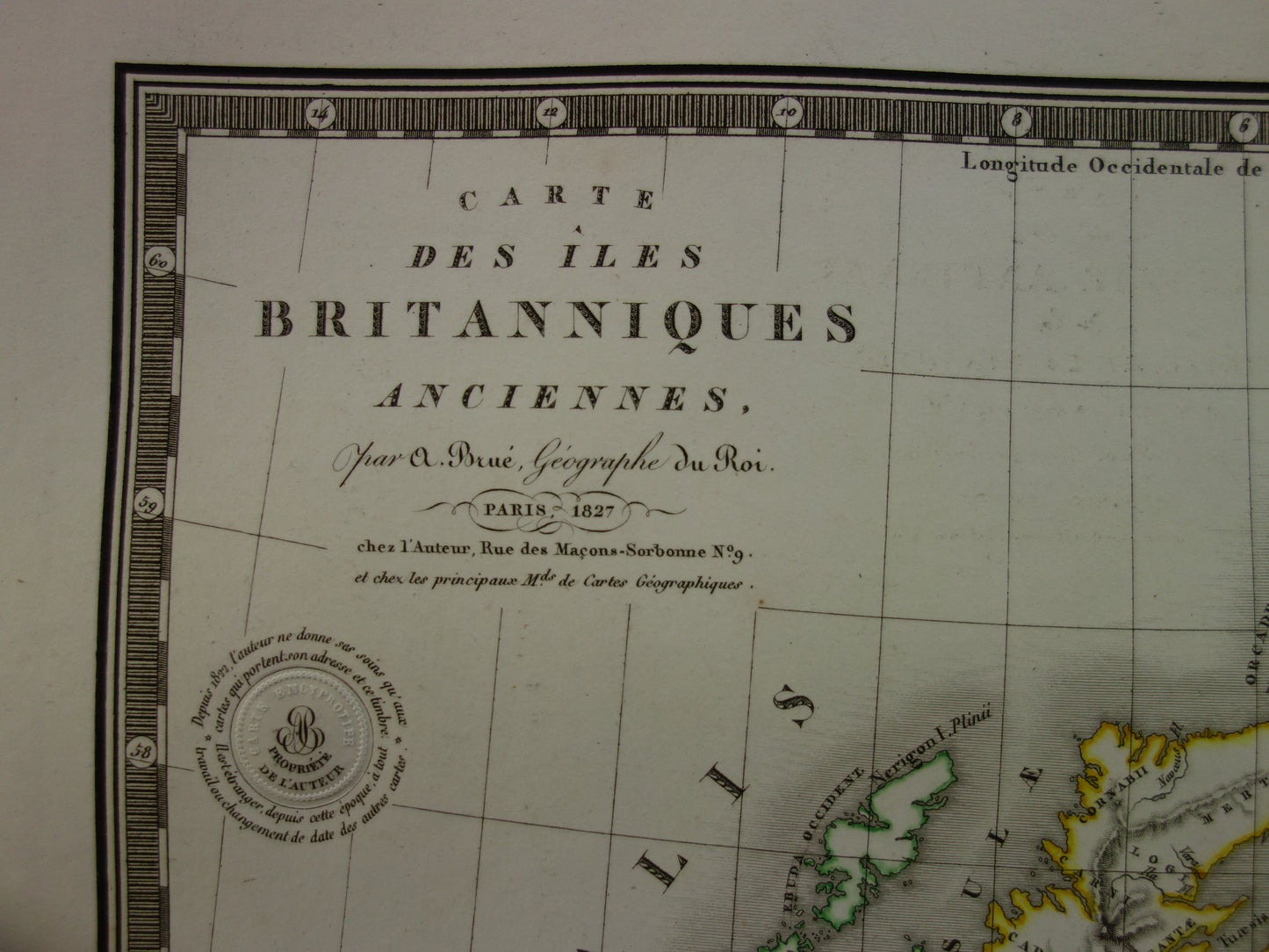 carte des iles britanniques anciennes 1827 par A. Brue