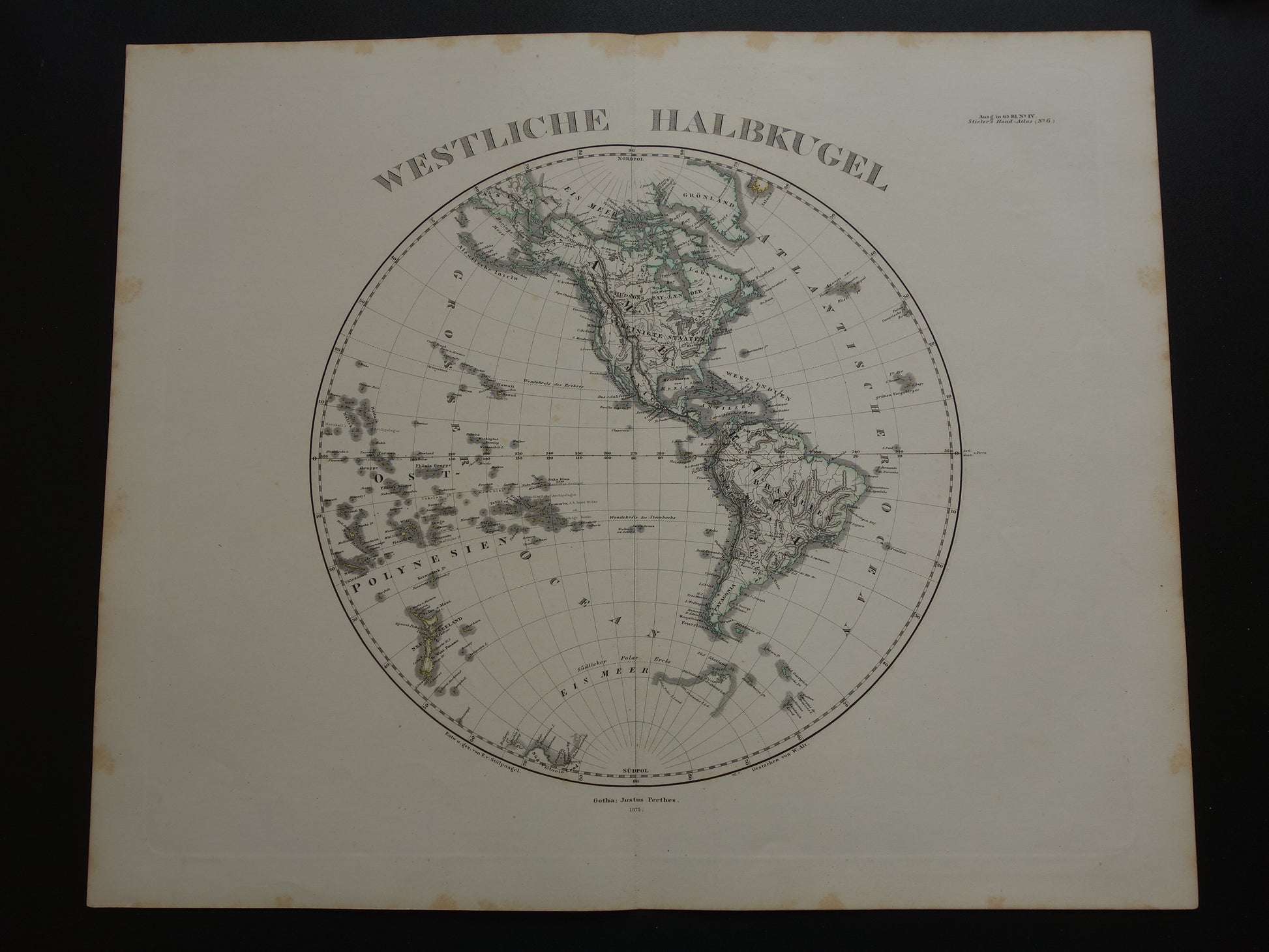 het westelijk halfrond antieke kaart uit 1875