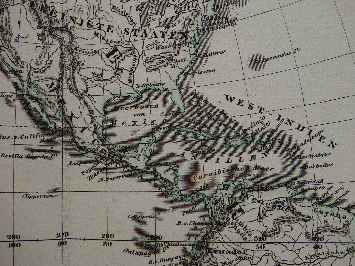 AMERIKA antieke kaart van Westelijk Halfrond originele 145+ jaar oude landkaart van Noord- en Zuid-Amerika Polynesië Wereldkaart