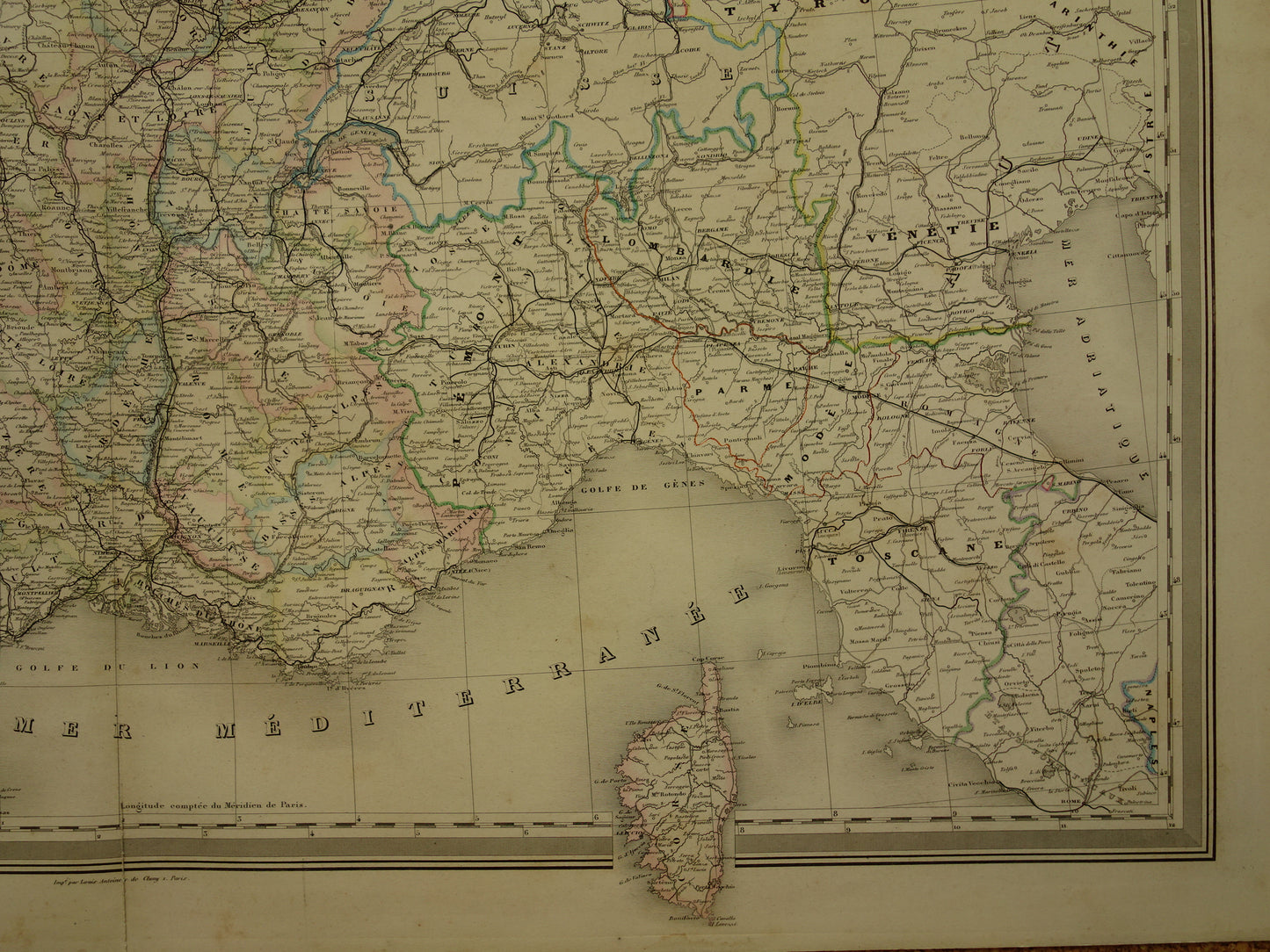 Oude landkaart van Frankrijk uit 1864  zeer grote antieke kaart Vintage handgekleurde kaarten met jaartal
