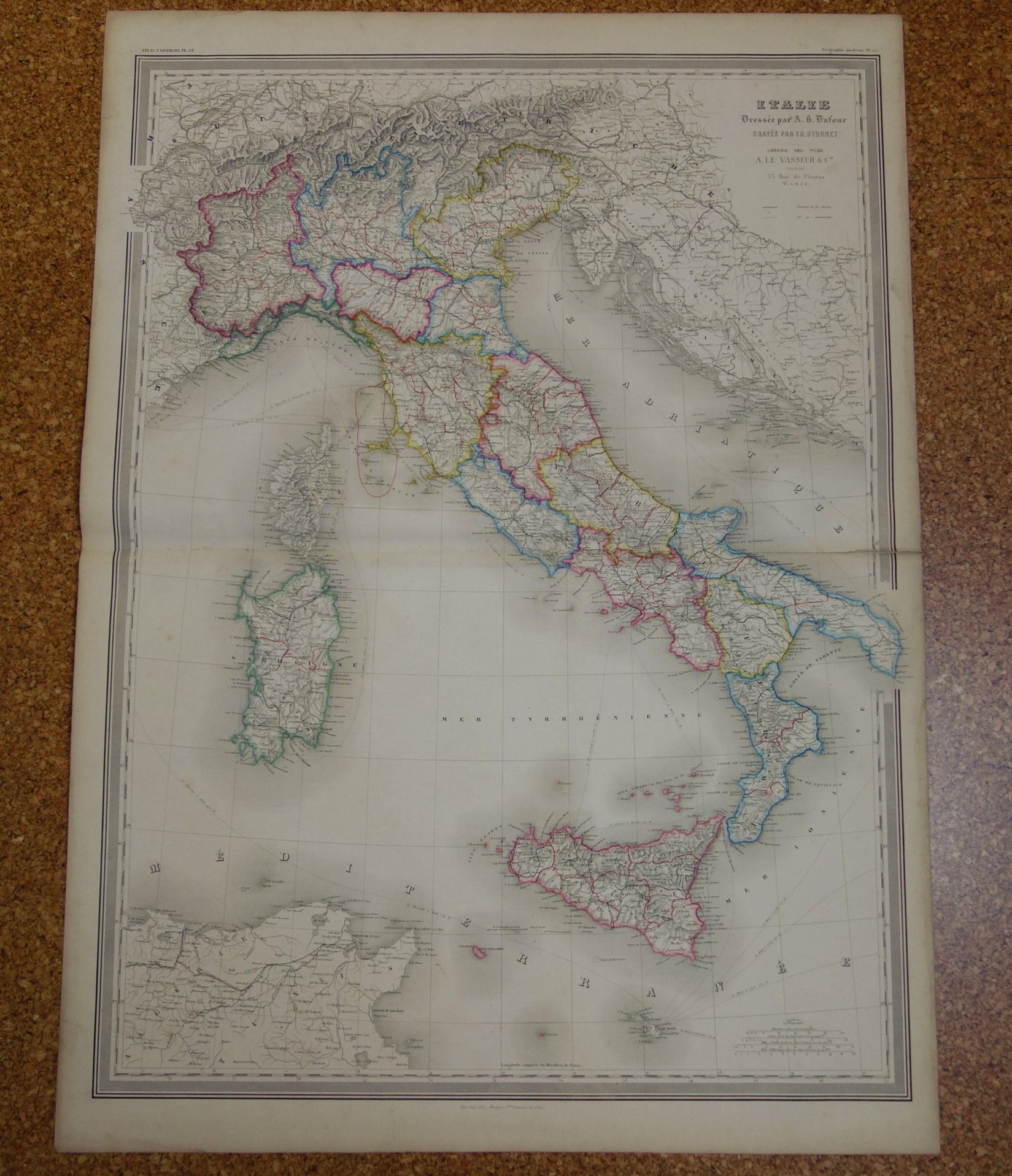 Grote oude landkaart van Italië 1880 originele antieke kaart van Koninkrijk Italië 60 x 82 te koop vintage poster