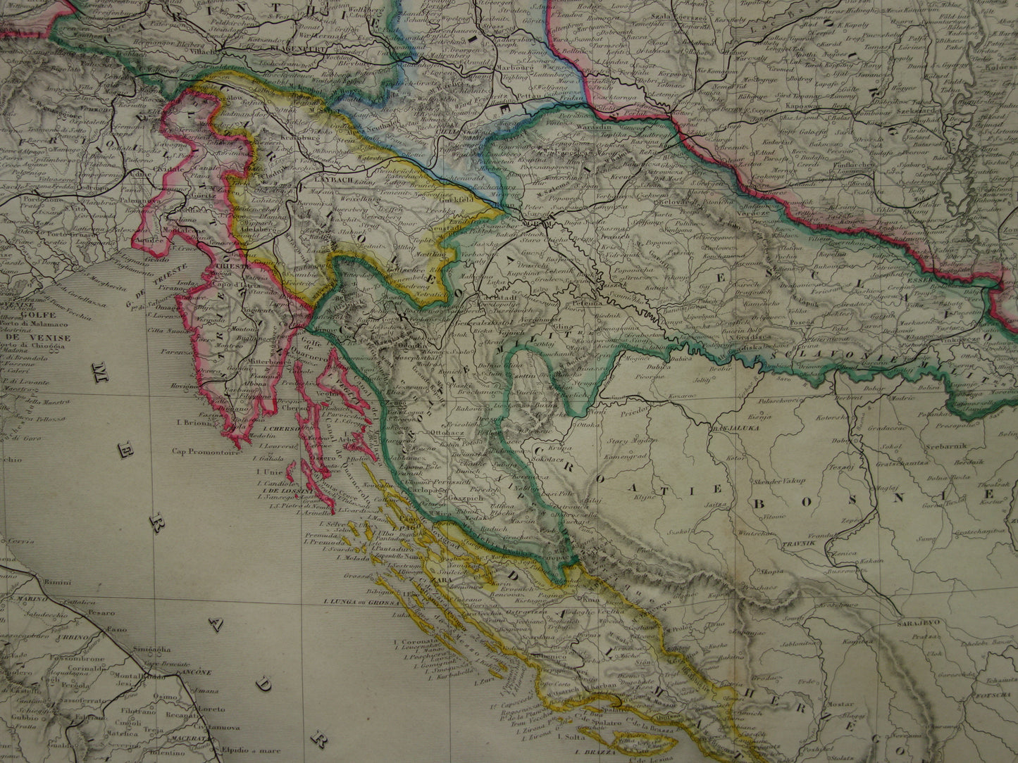 Oude kaart van Oostenrijk-Hongarije Zeer grote originele antieke handgekleurde landkaart Tsjechië Kroatië Slovenië vintage kaarten