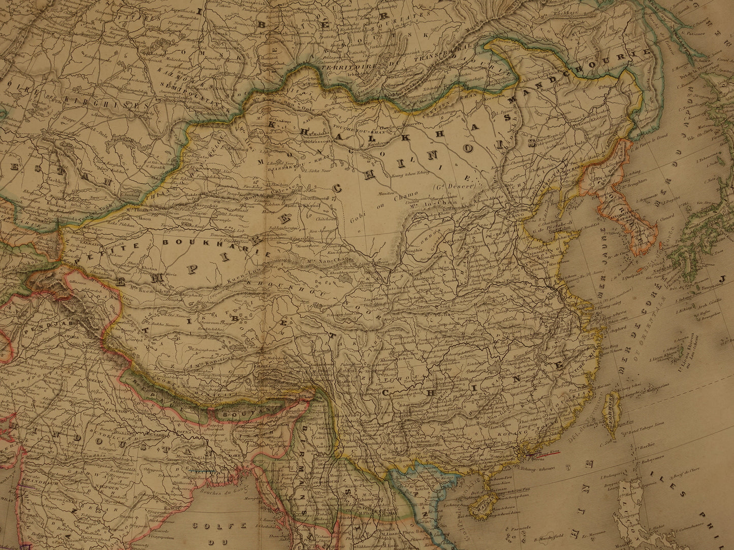 Antieke kaart van Azië uit 1886 Grote oude landkaart Azië continent Originele vintage kaarten