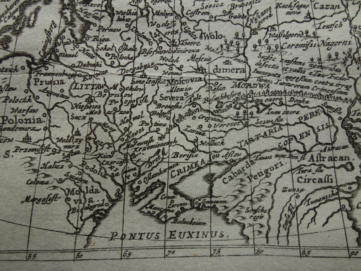 360+ jaar oude kaart van Rusland 1661 originele antieke Nederlandse landkaart zeer klein formaat Oekraïne Kaukasus