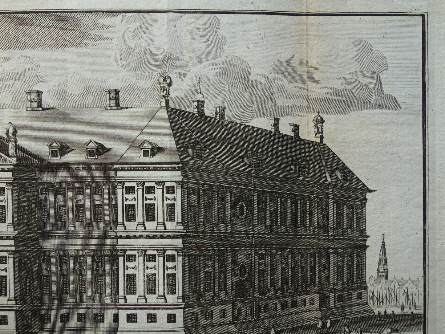 Paleis op de Dam Oude prent Stadhuis Amsterdam Originele antieke gravure Nieuwezijds Voorburgwal Historisch stadsgezicht Vintage Print