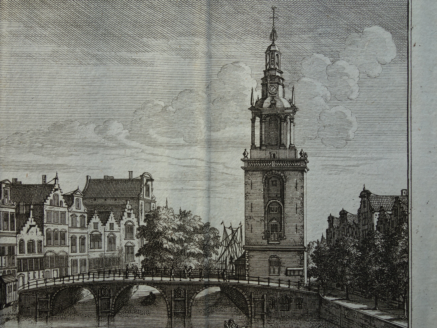 Oude prent van Amsterdam Jan Roodenpoortstoren Originele antieke gravure hoek Singel en Torensteeg Torensluis Amsterdam Vintage Print