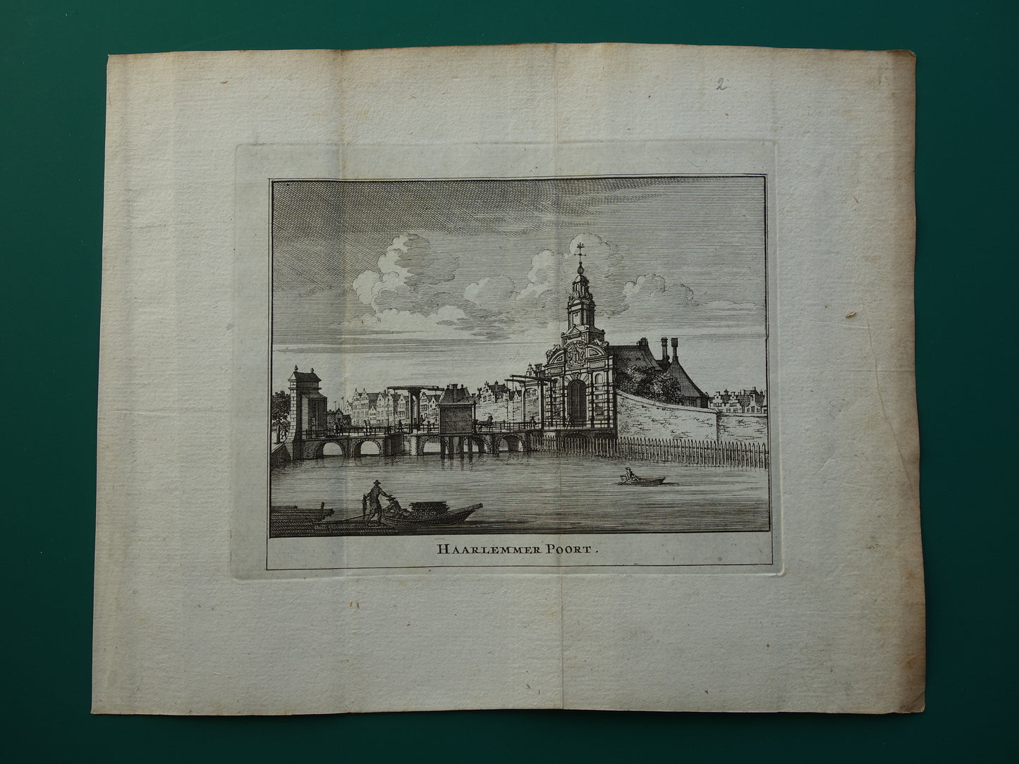 Oude prent van de Haarlemmerpoort in Amsterdam Originele antieke gravure Haarlemmer Poort Historisch stadsgezicht Vintage Print