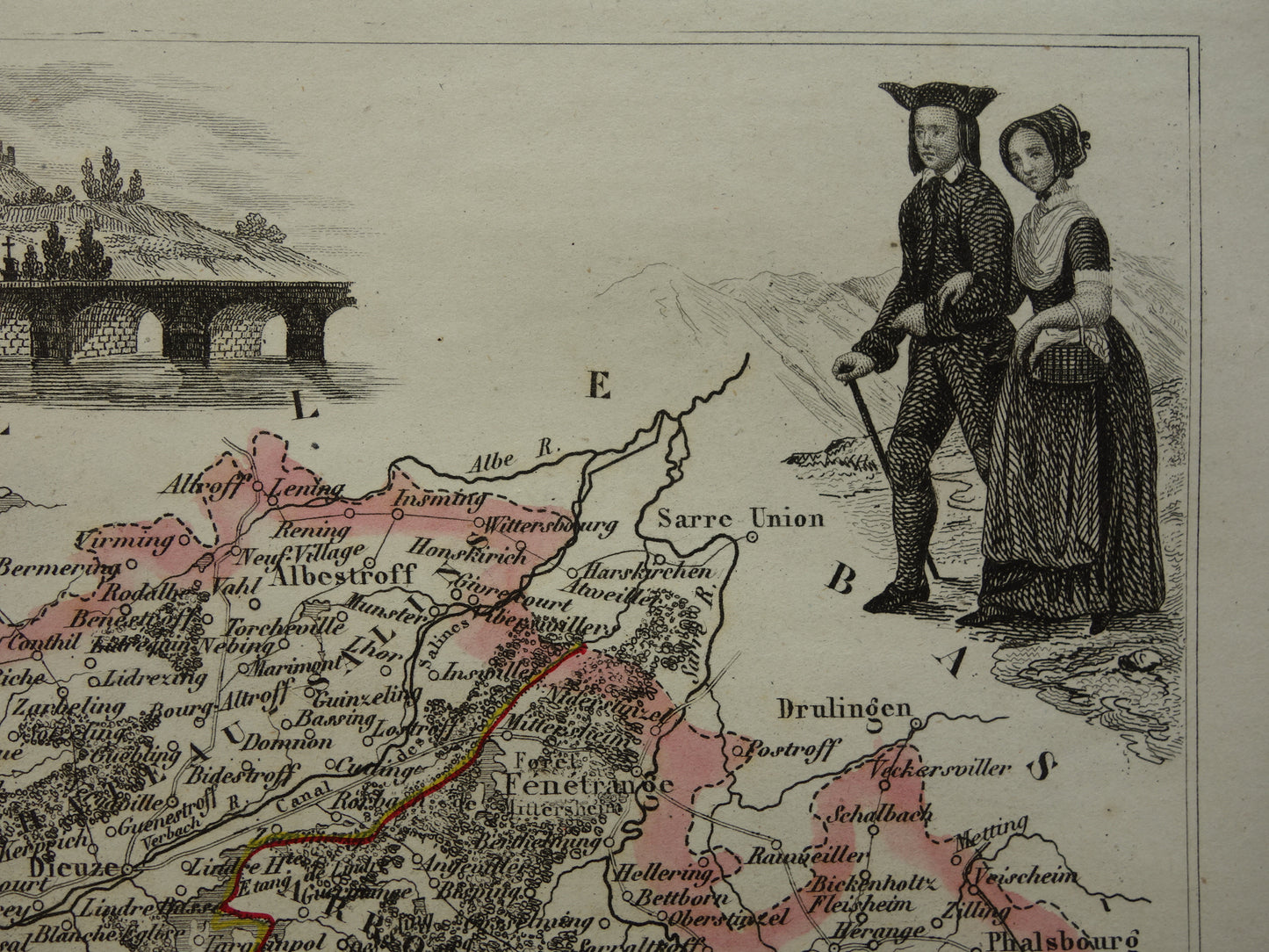 Oude kaart van Meurthe  departement in Frankrijk uit 1851 originele antieke landkaart Nancy Lunéville Pont-à-Mousson historische kaarten