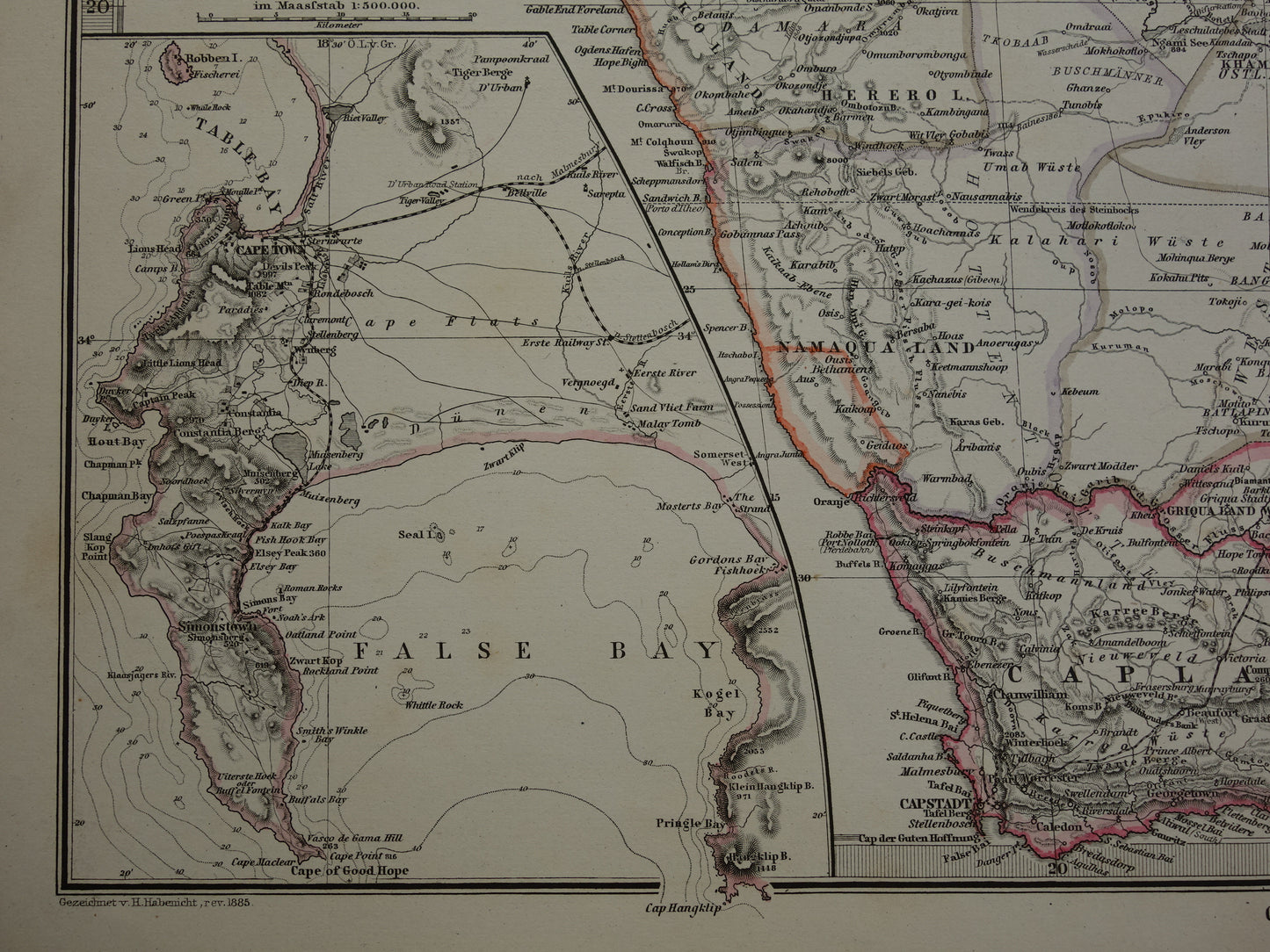 Antieke landkaart van Afrika in 1885 Grote originele 135+ jaar oude kaart van Zuid-Afrika Madagaskar Angola Namibië Botswana Tanzania Congo Mozambique Zambia Route Livingstone Andersson