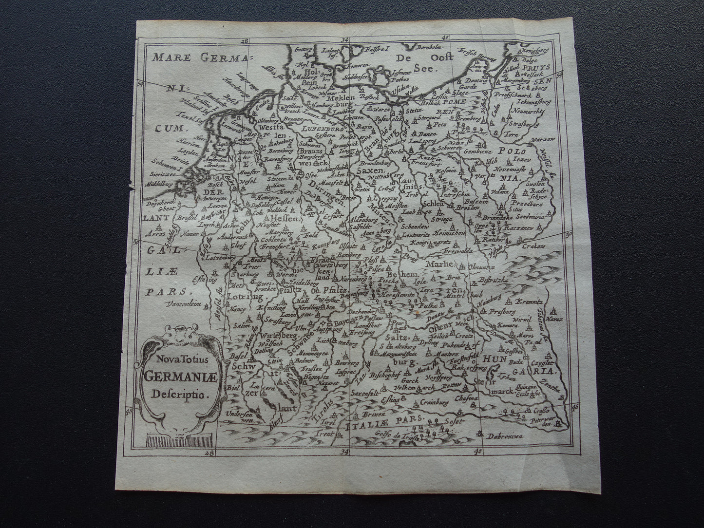 DUITSLAND 360+ jaar oude kaart van Duitsland 1661 originele antieke Nederlandse landkaart zeer klein formaat