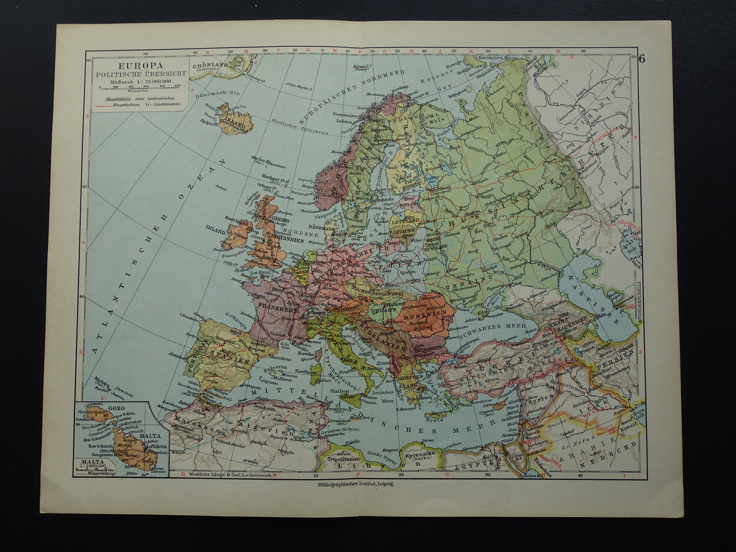 EUROPA Vintage landkaart van Europa uit 1928 originele oude kaart Europa historische kaarten