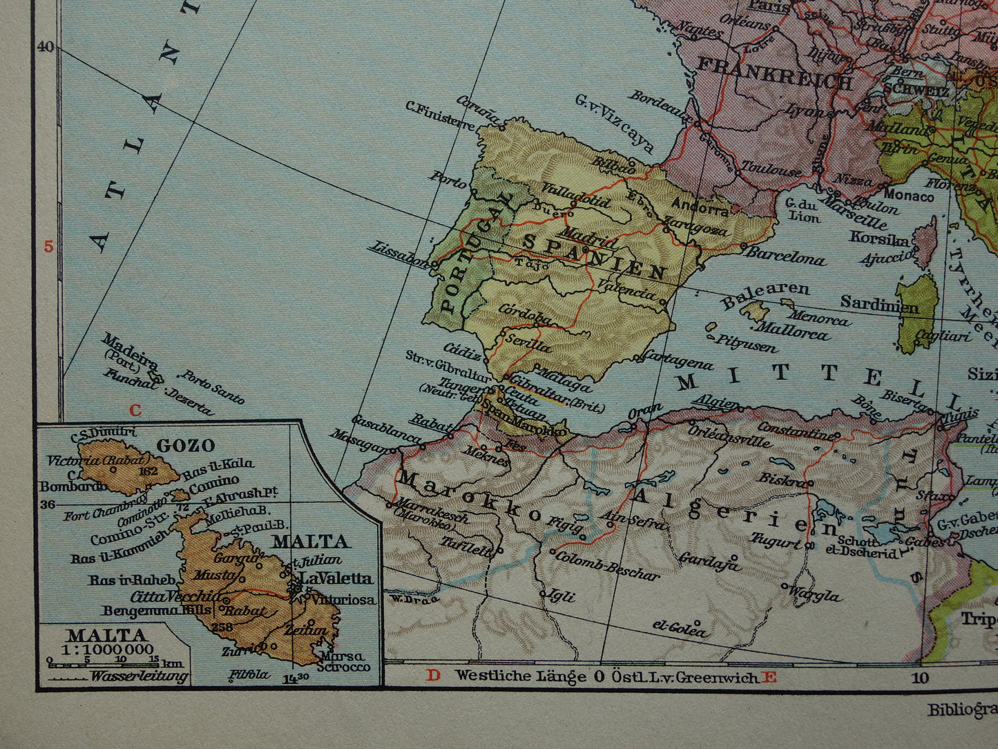 EUROPA Vintage landkaart van Europa uit 1928 originele oude kaart Europa historische kaarten