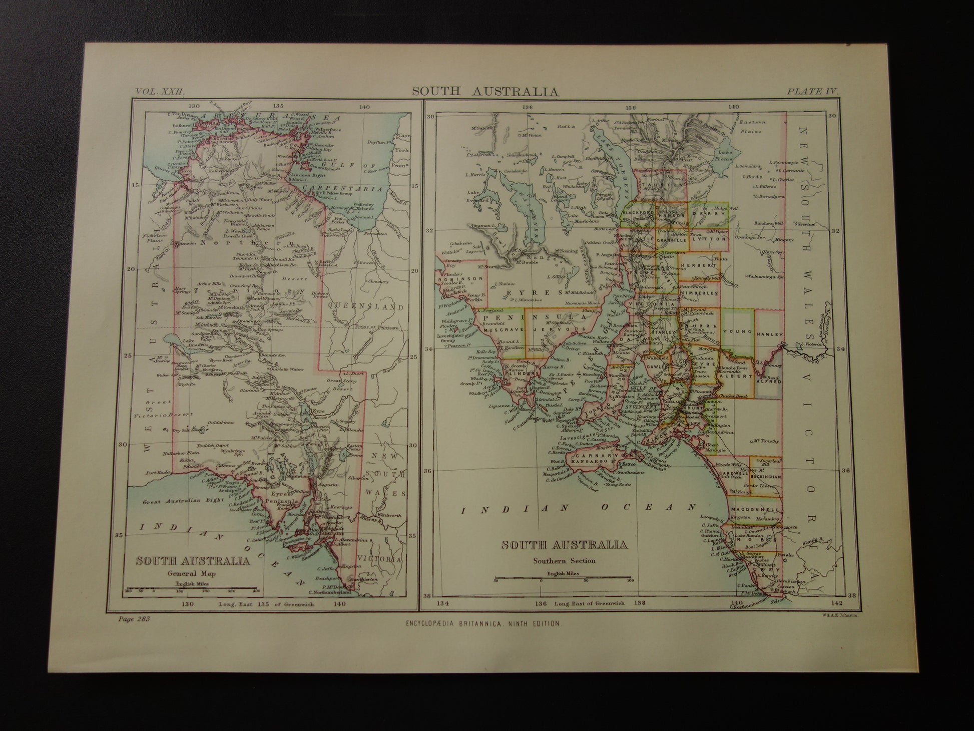 AUSTRALIE oude kaart van Northern Territory en South Australia 1887 originele antieke Engelse landkaart Zuid-Australië