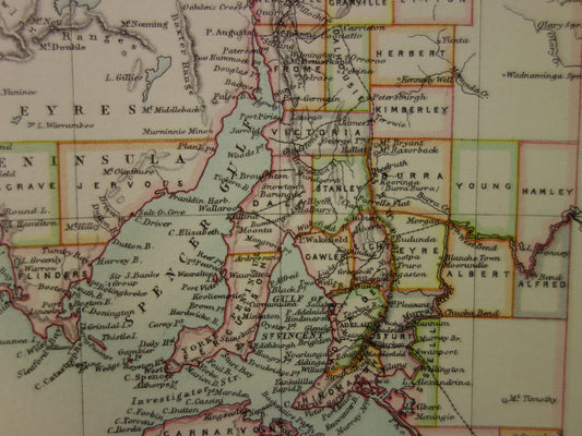 Detail van oude landkaart van Zuid-Australië Adelaide