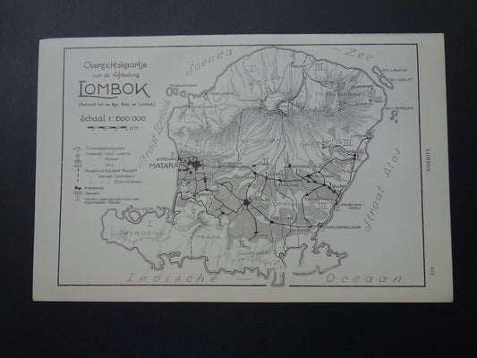 LOMBOK Oude landkaart van Lombok uit 1934 originele vintage kaart Lombok Indonesië - antieke landkaarten