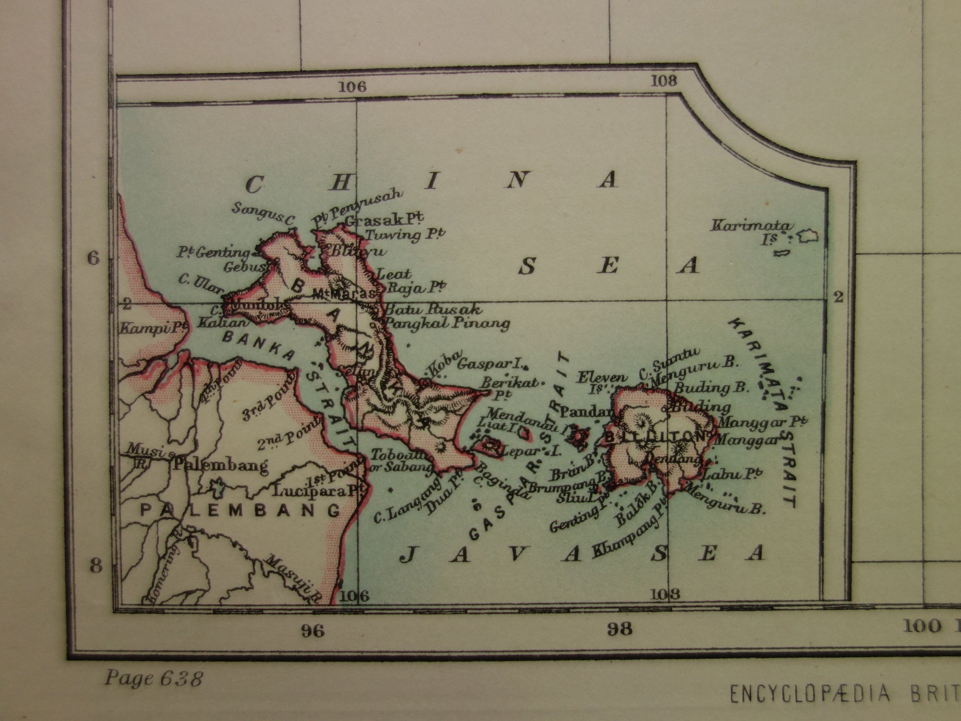 Bangka Belitung eiland oude kaart 1887