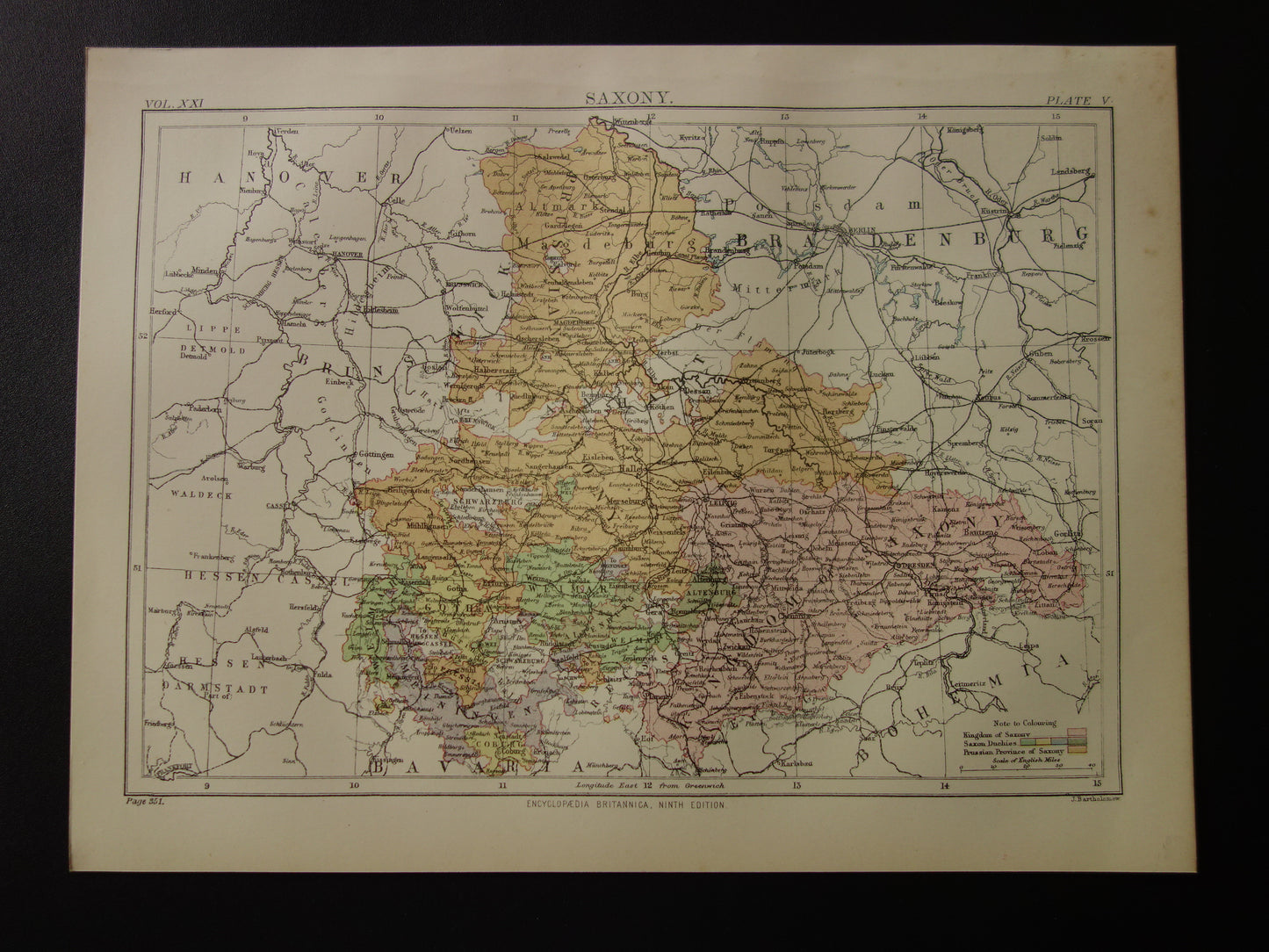Antieke landkaart van Saksen Duitsland te koop uit 1886