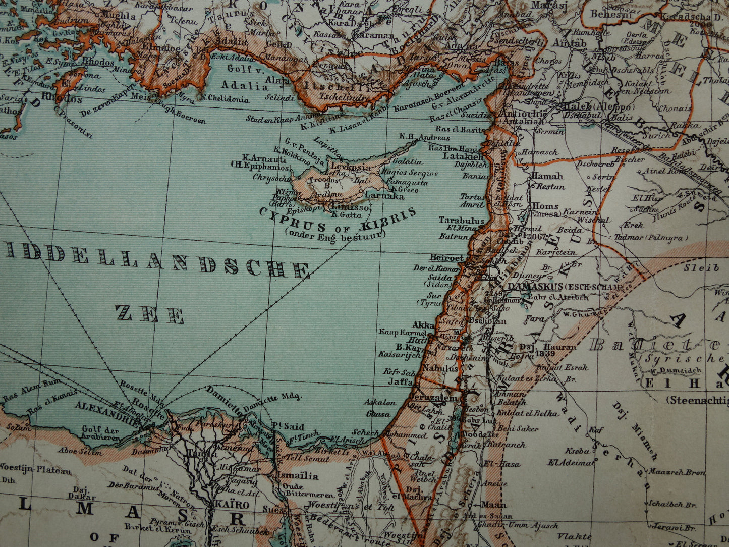Turkije oude landkaart van Ottomaanse Rijk in Azië uit 1905 originele Nederlandse antieke kaart Turkije