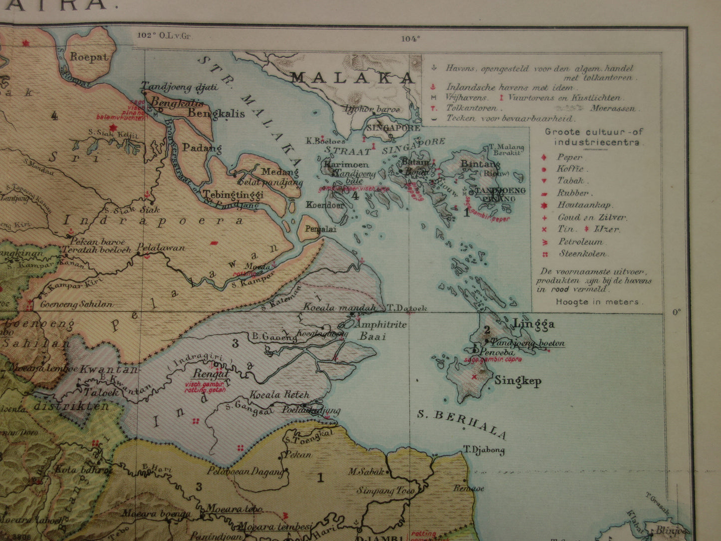 SUMATRA oude Nederlandse kaart van Sumatra Indonesië uit 1910 met Palembang Padang Medan originele antieke landkaart