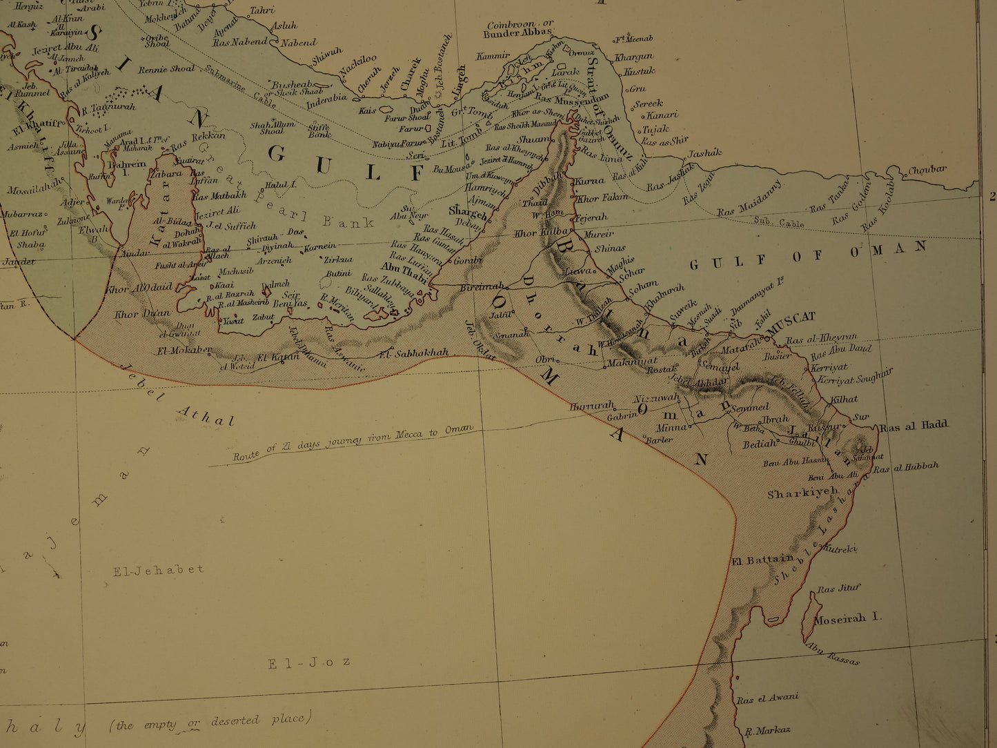 Oude landkaart van Saoedi-Arabië en Egypte uit 1890 originele Engelse antieke vintage kaart Riyad Djedda