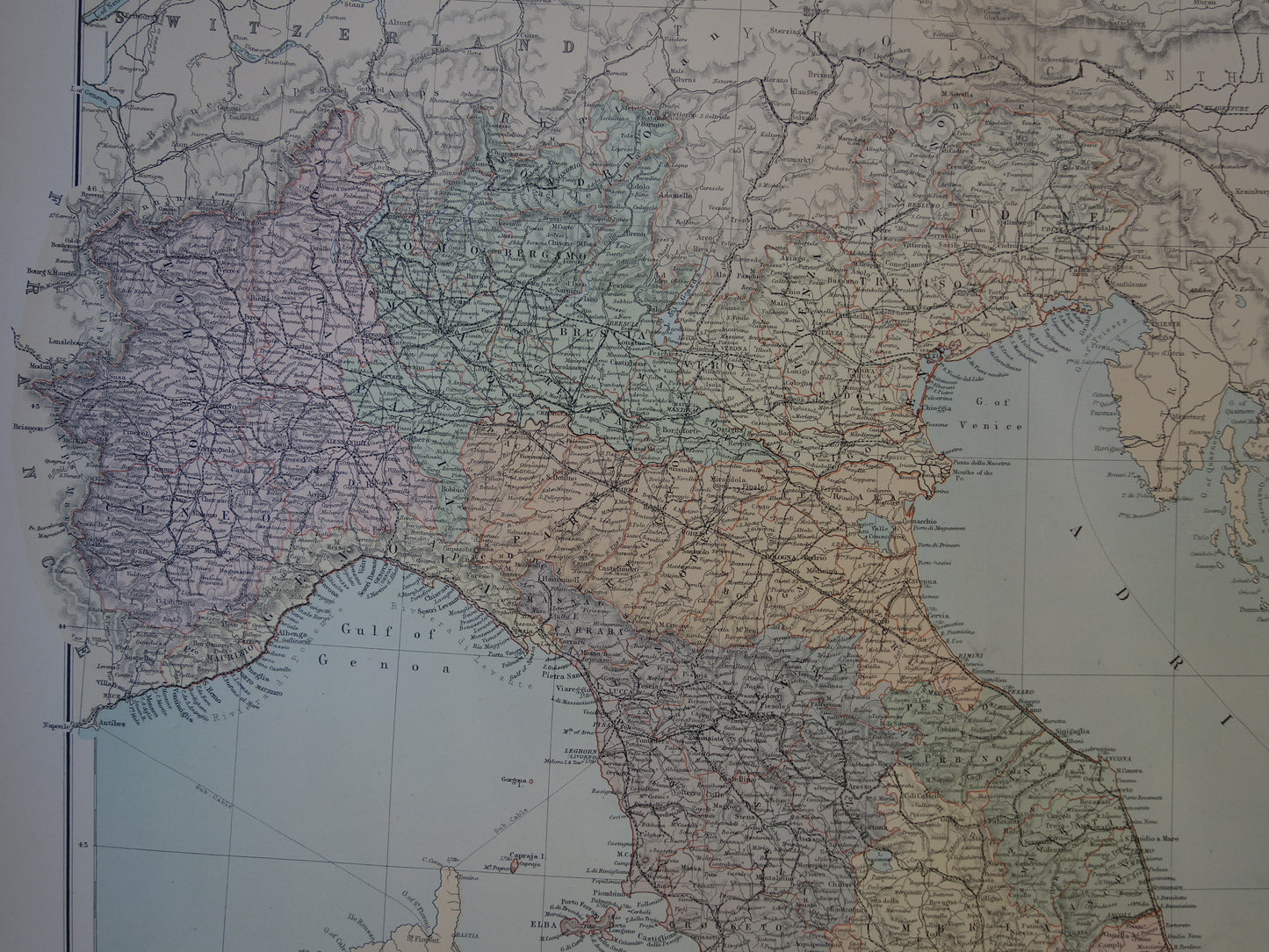 ITALIE oude landkaart van Italië uit 1890 originele zeer grote antieke kaart poster van Italie